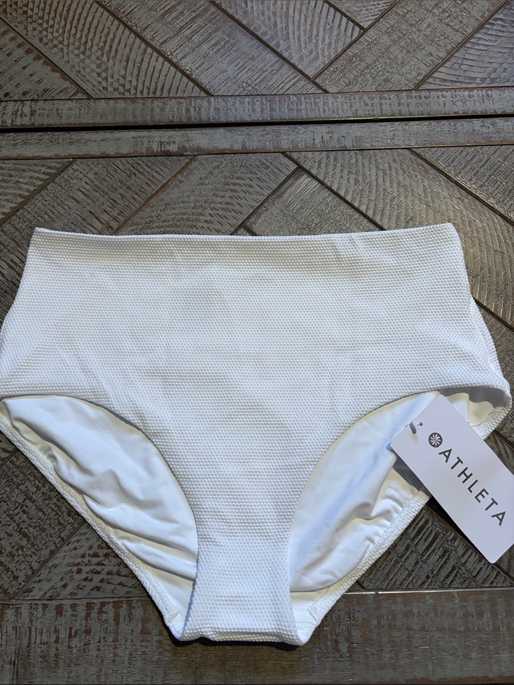 Athleta White Textured Pique High-Waist Bikini Swim Bottoms